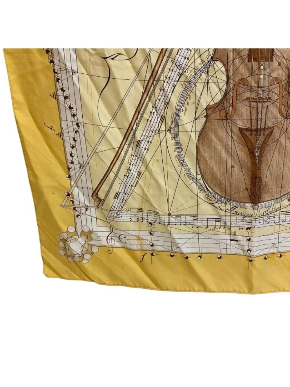 Hermes la Musique Des Spheres Carre 90 Silk Scarf Yellow